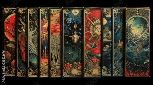 Mystical divination: tarot cards, a powerful tool for spiritual guidance and insight, a glimpse into the mysteries of the past, present, and future through symbolic imagery and ancient wisdom photo