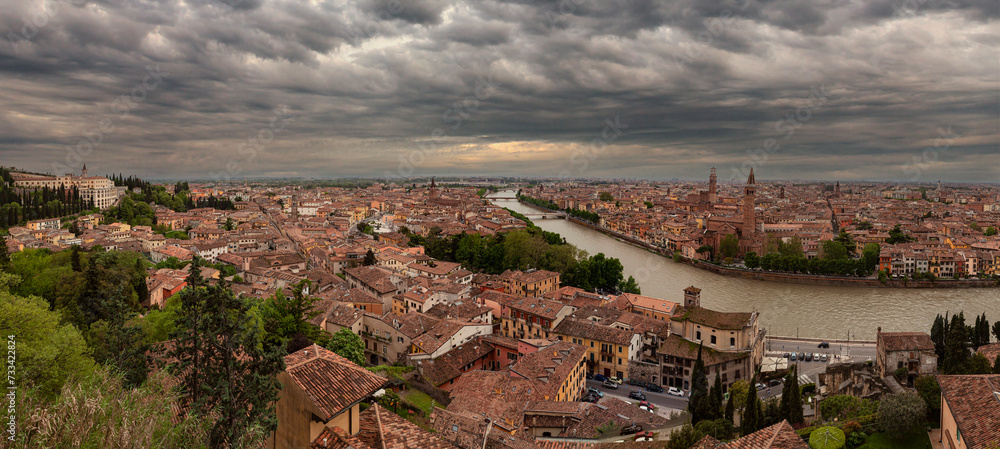 Panoramic view of Verona from the air. Veneto region in Italy.