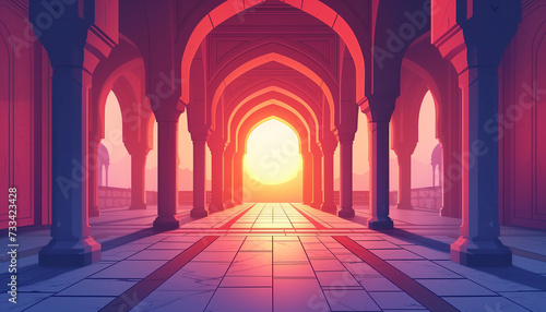 Interior of the mosque flat illustration