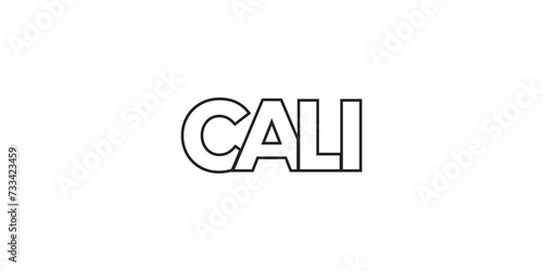 Cali in the Colombia emblem. The design features a geometric style, vector illustration with bold typography in a modern font. The graphic slogan lettering.