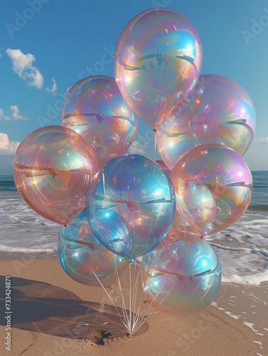 Holographic balloon display on the beach merging the tangible with the virtual photo