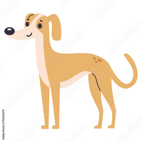 Cute hound dog  greyhound. Flat vector illustration on white background in children s style. Vector illustration