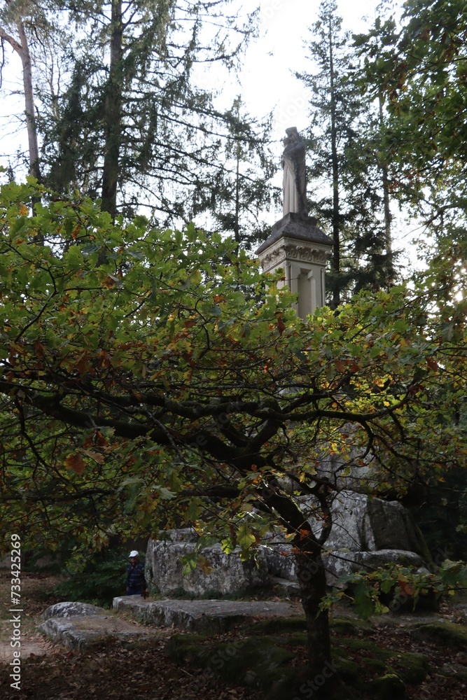 Statue of Virgin Mary in the woods, France 