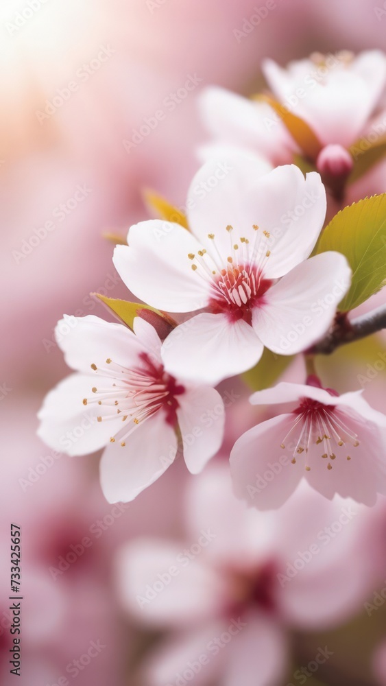 Cherry blossom flower blooming. Pink sakura flower background. Pink cherry blossom, isolated Sakura tree branch. For card, banner, invitation, social media post, poster, mobile apps, advertising.