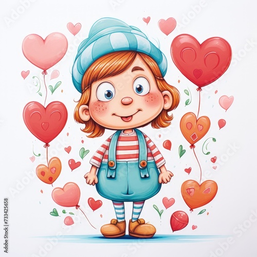The image features a stylized cartoon character of a young girl with a friendly and playful demeanor. She has big  expressive eyes  a wide smile  and freckles on her cheeks  giving her a look of innoc
