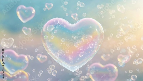 abstract floating heart-shaped soap bubbles