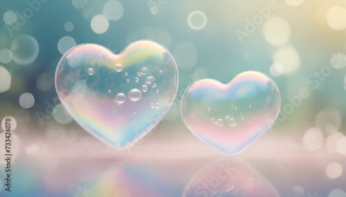 abstract floating heart-shaped soap bubbles