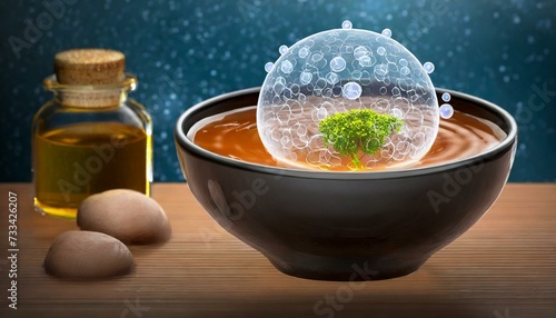 Wallpaper Mural A plate of soup, surreal presentation with bubbles mysterious light, greens, ecological, healthy  Torontodigital.ca