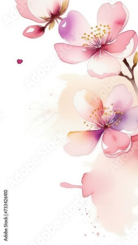 Cherry blossom flower blooming. Pink sakura flower background. Pink cherry blossom, isolated Sakura tree branch. For card, banner, invitation, social media post, poster, mobile apps, advertising.