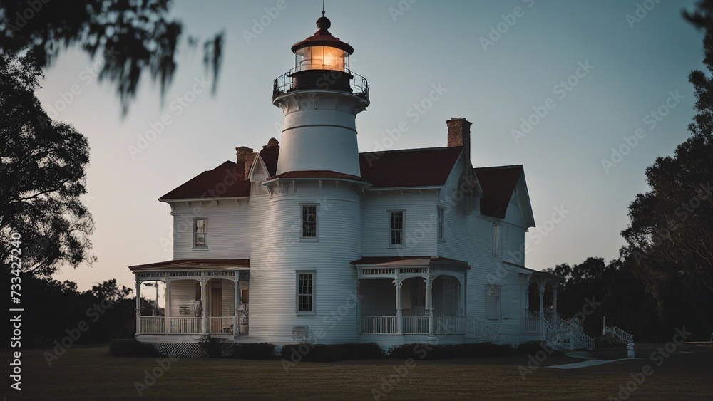 Fototapeta premium lighthouse on the island lighthouse is a haunted house that is cursed by the ghosts of the former keepers who died in mystery