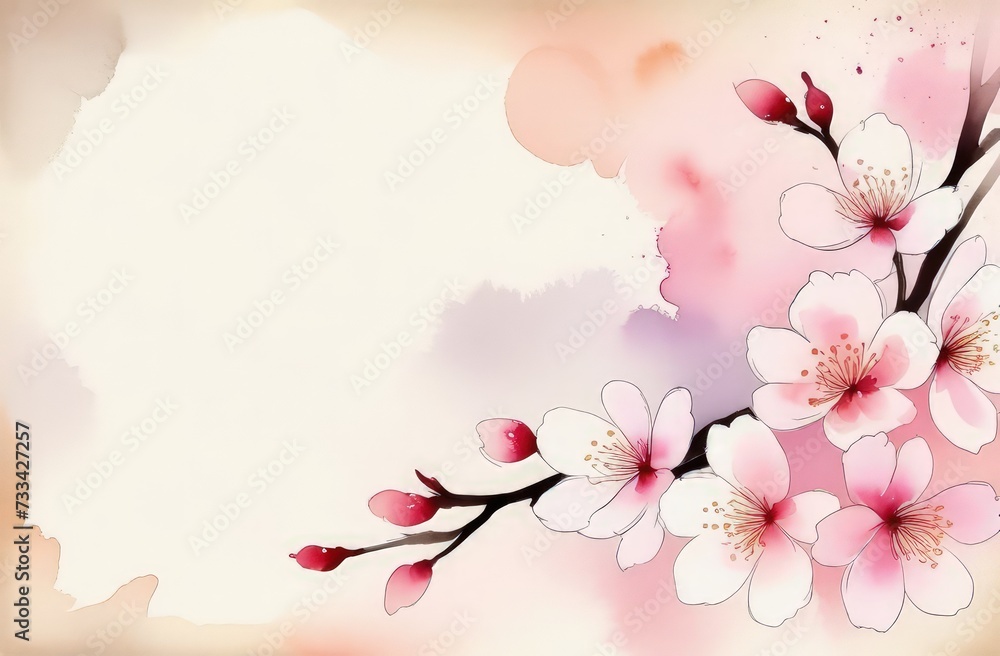 Cherry blossom flower blooming. Pink sakura flower background. Pink cherry blossom, isolated Sakura tree branch. For card, banner, invitation, social media post, poster, mobile apps, advertising.