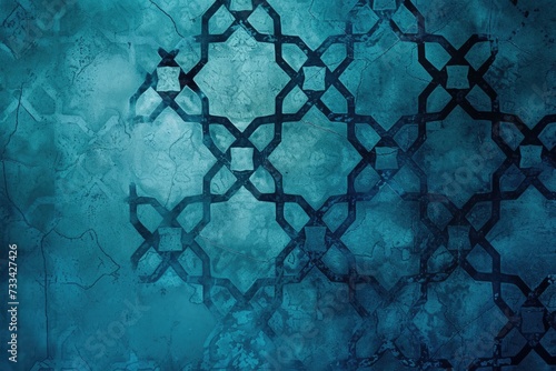 A rendition of Islamic geometric patterns and arabesque with cool blue color palate photo