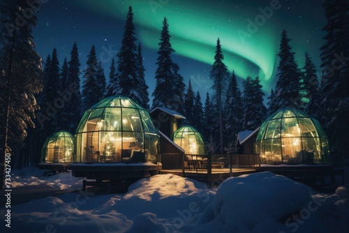 A silent night with cozy igloos and Northern Lights