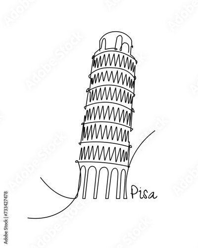 Line drawing Continuous line drawing of vector Italian landmark Tower of Pisa, Italy. Tourism, Vector illustration, simple line travel concept.