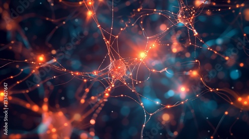 Dynamic and abstract tech illustration showcasing the concept of neural network connection. The vibrant and intricate patterns create a futuristic background symbolizing advanced technology.