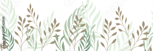 Seamless botanical tropical leaves banner textile, wallpaper, botanical summer natural ecological 
