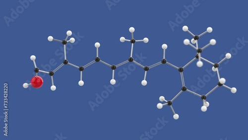 Vitamin A Retinol 3D molecule structure loop animation, spinning on blue background, 4k infinite looping render photo