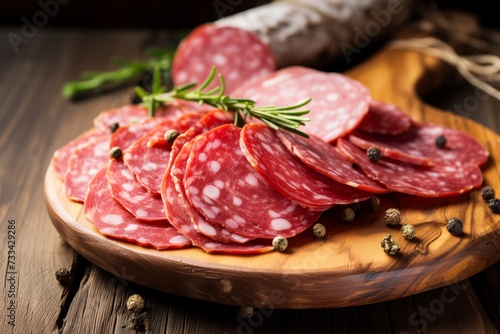 Sliced cured italian salami photo