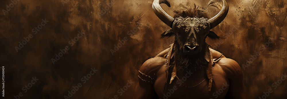 The Minotaur is in the dungeon. - obrazy, fototapety, plakaty 