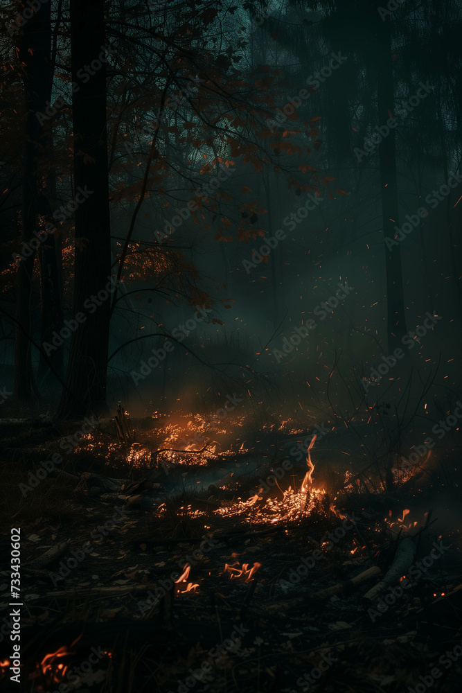 Forest fire during the night. Forest fire during the night.