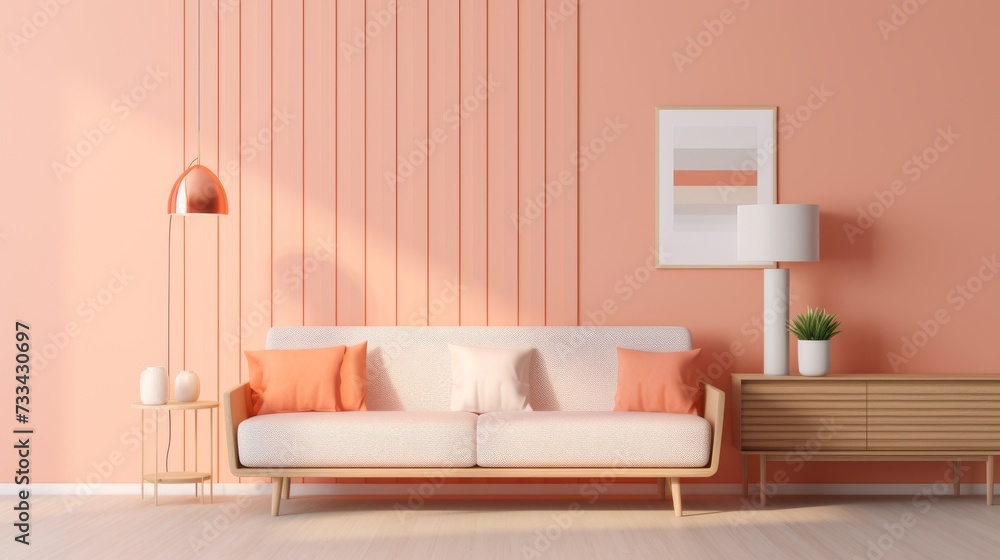 Texture-Based Elegance: Striped Peach Living Room Design by Robert Stefan generative ai - obrazy, fototapety, plakaty 