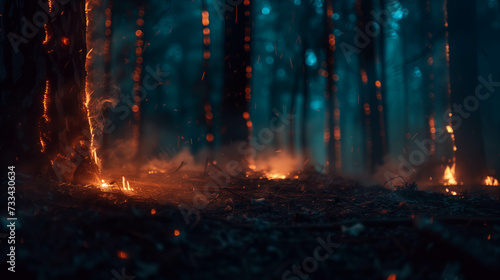 Forest fire during the night.