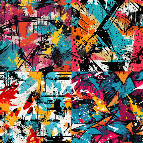 Abstract grunge graffiti seamless pattern. Colored wall art writing, coloring background prints teenagers designs, scribble fashion paint wallpapers