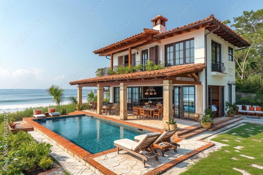 Image showcasing An elegant beachfront villa boasting a private pool, spacious terraces ...