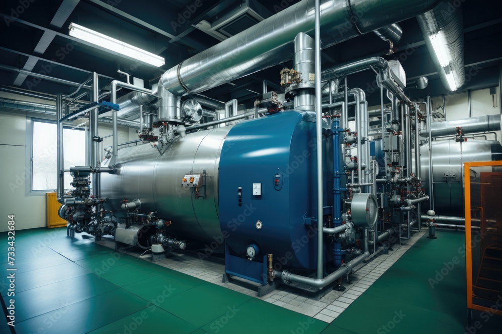 Modern boiler room with gas boilers, industrial heating. Modern boiler room with gas boilers, industrial heating.
