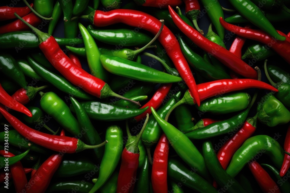 Red and green hot chilli peppers.