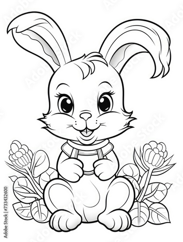 Coloring page outline of cartoon cute bunny or rabbit with carrot. Coloring book for kids. © Lubos Chlubny