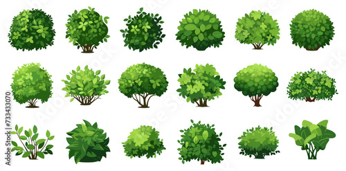 Billede på lærred Cartoon shrub bush set