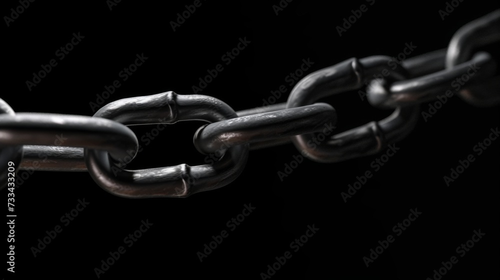 Closeup strong metal chain on a black background Closeup strong metal chain on a black background