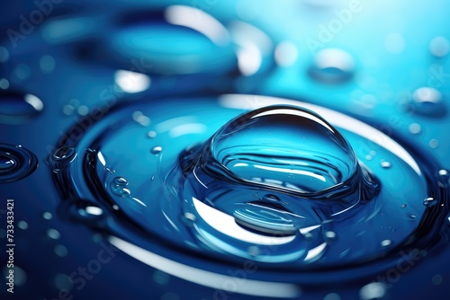 clean shiny blue drop with circles on water close up front view hd wallpaper