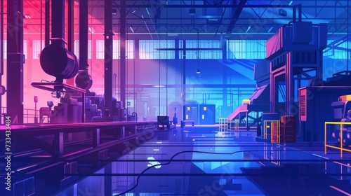 The creative vector illustration showcases a factory line manufacturing industrial plant scene, offering an abstract concept graphic element for the Industry 4.0 zone template