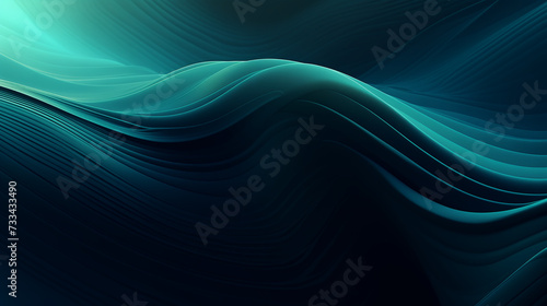 Fluid Lines and Waves in Blue with Dark Green Accents, Abstract Minimalism with a Blend of Dark and Light Blue Hue.