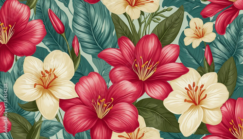 Exotic style  flowers background, seamless endless floral wallpaper  texture pattern. © Random_Mentalist