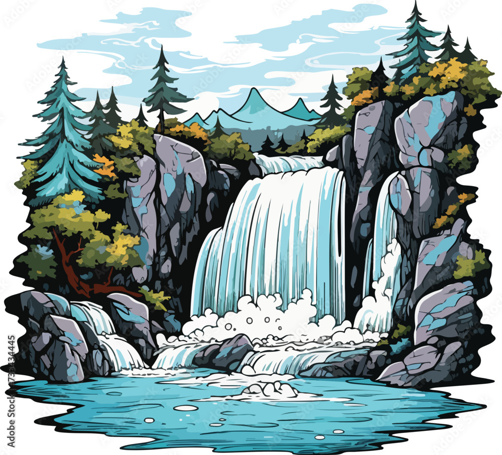 waterfall vector illustration isolated on transparent background. 
