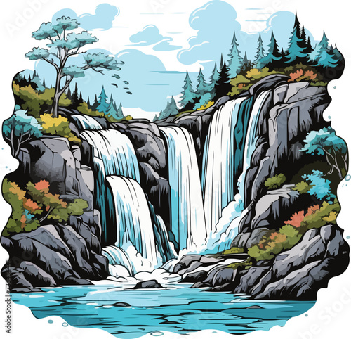 waterfall vector illustration isolated on transparent background. 