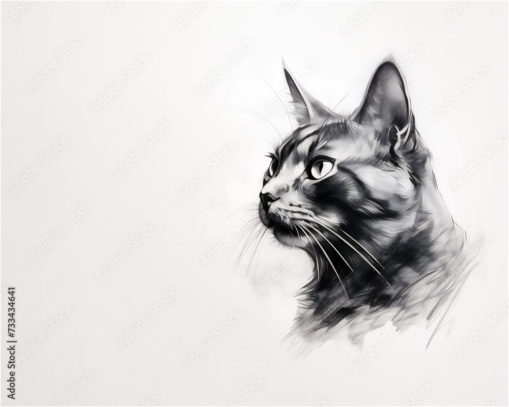 A cat charcoal sketch. Copy space. High quality illustration