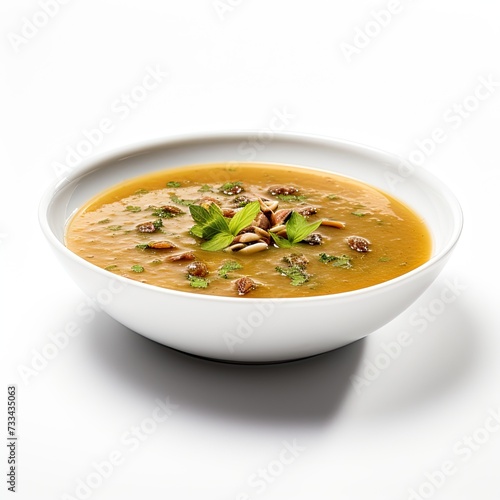 Turtle soup closeup isolated on white background