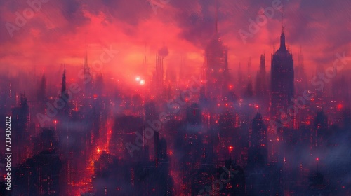 Na tym zdjęciu widać miasto nocą, gdzie dominuje duże ilości dymu.