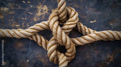 Concept of unity and teamwork is depicted metaphorically through image of diverse ropes intricately joined together, symbolizing the strength and effectiveness of collaboration in business partnership