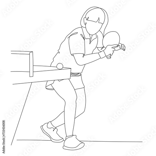 Female playing table tennis outline vector illustration. Sportwoman playing ping pong. Sport theme.
