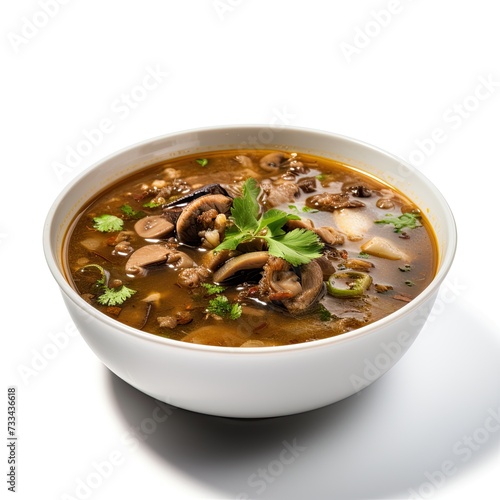 Turtle soup closeup isolated on white background