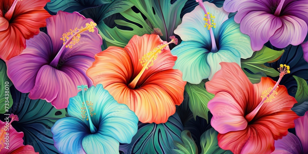 custom made wallpaper toronto digitalDrawing painting graphic art decoration background hibiscus floral flowers pattern
