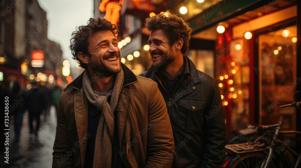 Obraz premium happy gay couple spending time together in city center