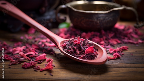 The focus is on the textured details of dried hibiscus petals, ready for a steep that brings out a symphony of flavor and health benefits