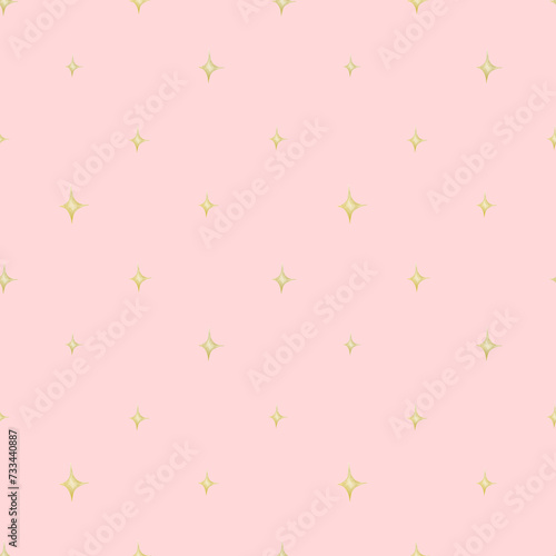 Delicate stars on a pink background. Seamless watercolor pattern. Children's party, baby shower, birthday. Design for wallpaper, cards, wrapping paper, stationery..