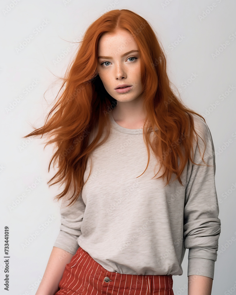 Portrait of a beautiful young woman with red hair on white background Portrait of a beautiful young woman with red hair on white background
